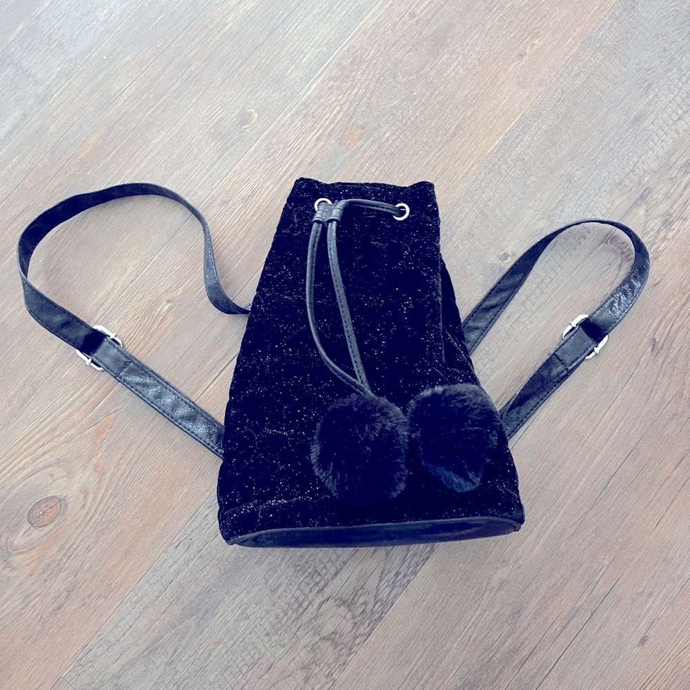 Glitter plush black mini backpack